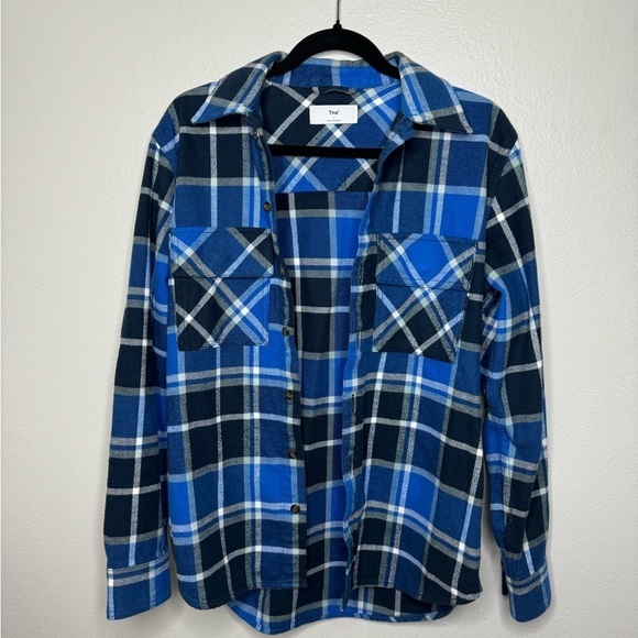 Aritzia TNA Oversized Blue Long Sleeve Flannel Organic Cotton - Picture 5 of 14
